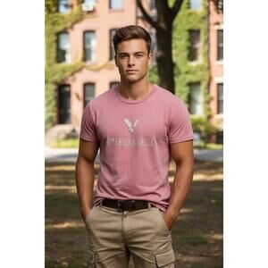 American Eagle Super Soft Pink Logo Graphic Tee | Large Casual T-Shirt